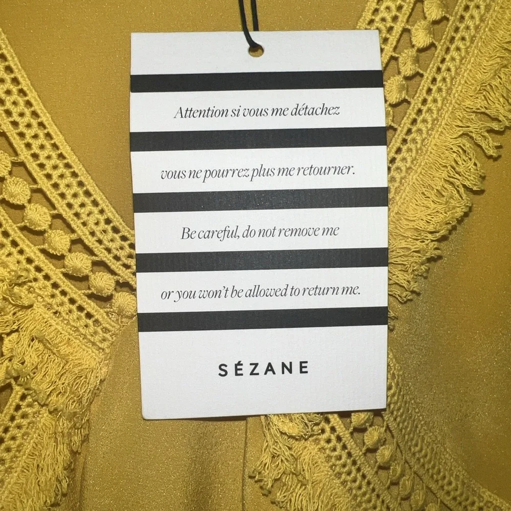 NWT Sezane Zora Silk Blouse Size EU 36 | US Small Yellow Boho V-Neck Top $120 - Picture 4 of 8